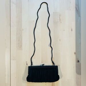 Franchi Black Beaded Pleated Silk Evening Clutch Bag - Crossbody / Handheld